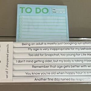 Knock Knock To-Do List Pad with Humorous Pencil Set - Green and White